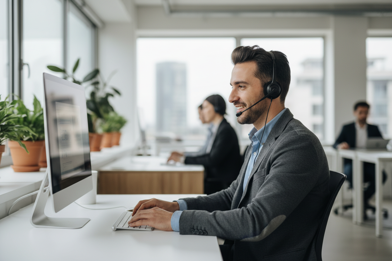 un assistente clienti online uomo italiano non di colore i